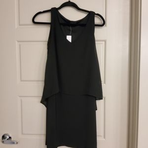 White House Black Market XXS Black Cocktail Dress w Chiffon Overlay NWT